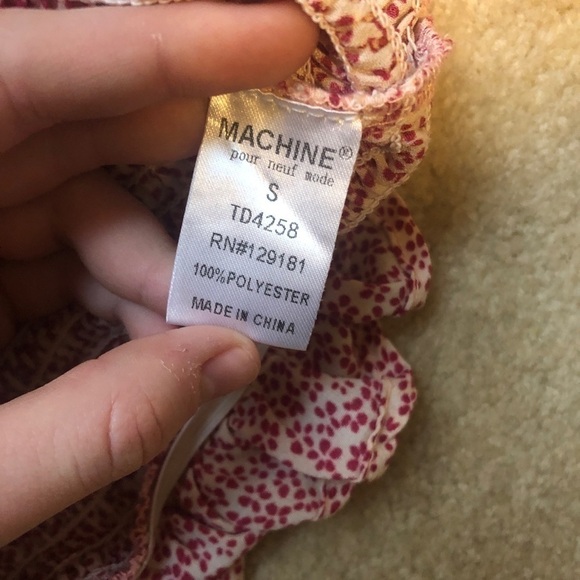 Machine Red And Cream Floral Square Neck Crop Top - Picture 3 of 4